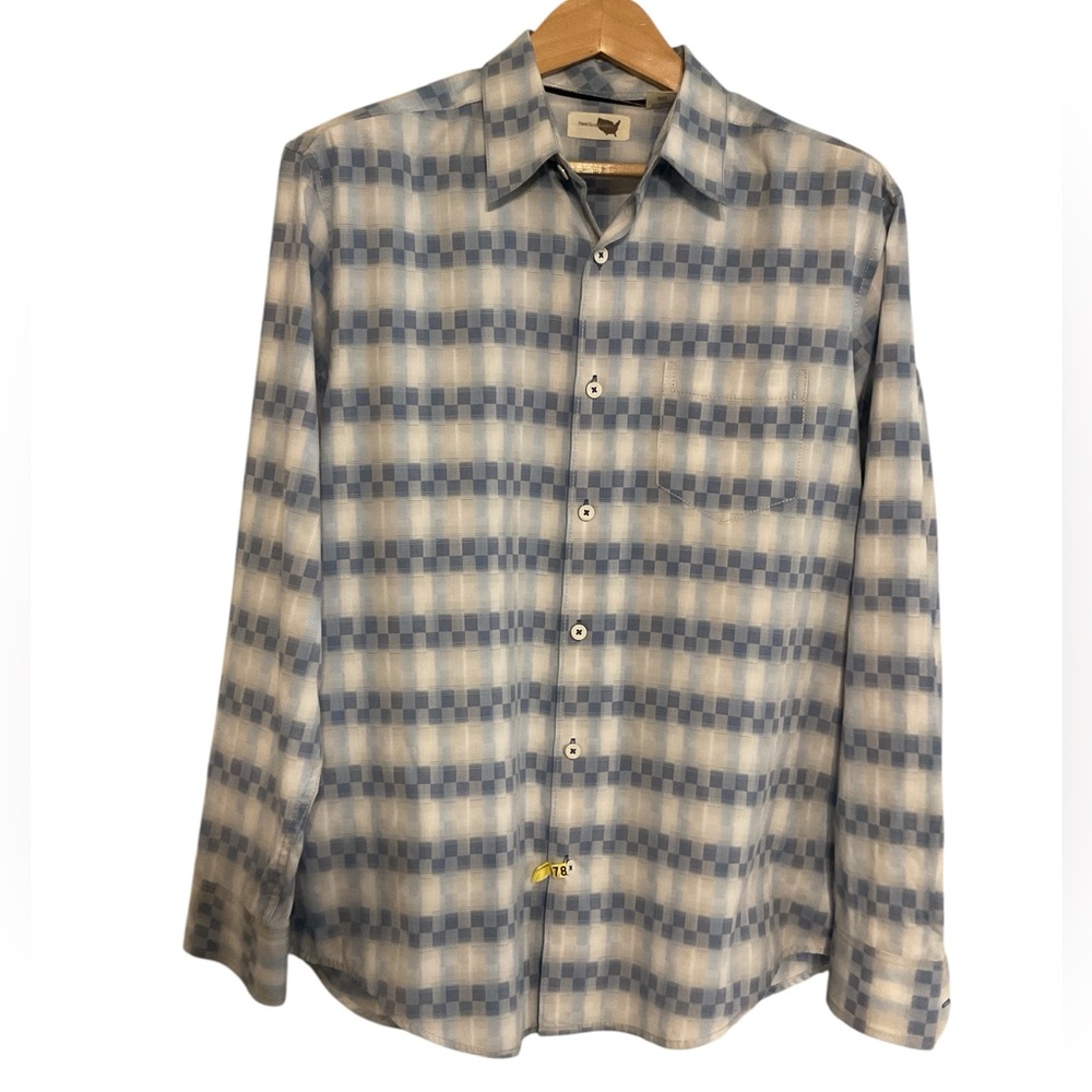 Perry Ellis America Light Blue and‎ White Plaid Shirt XL